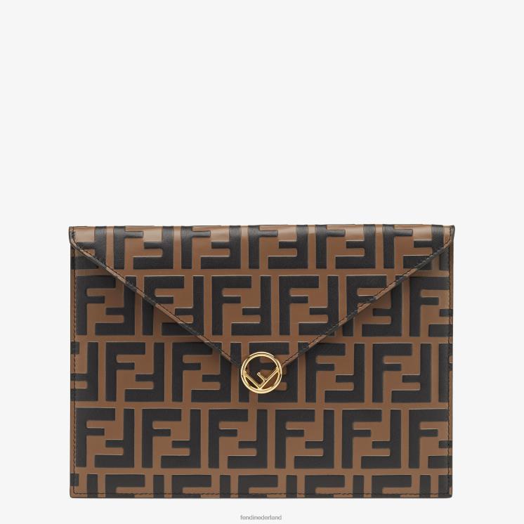 vrouwen accessoires Fendi 0J62L1476 plat leren tasje bruin