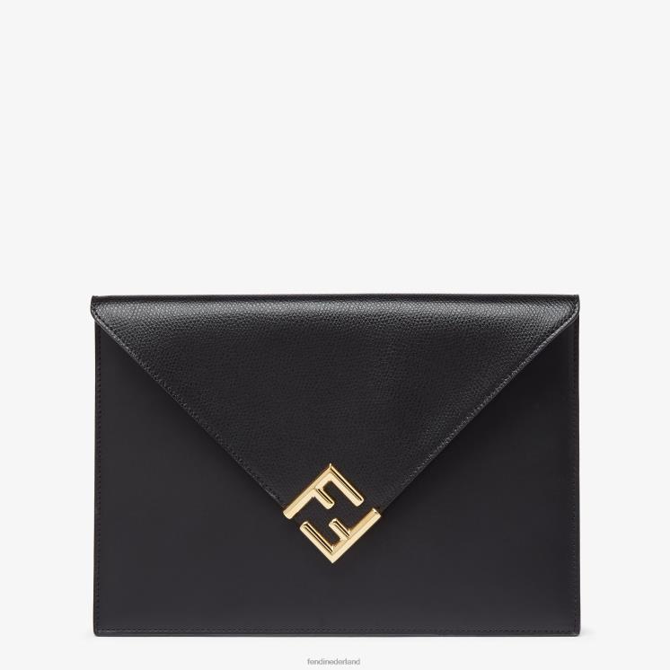 vrouwen accessoires Fendi 0J62L1487 ff diamanten platte leren tas zwart