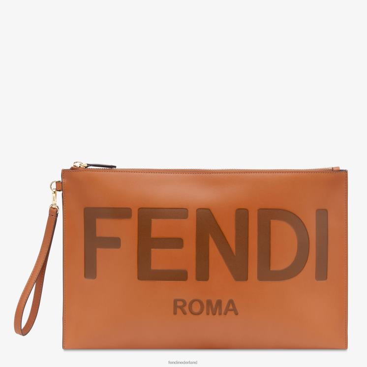 vrouwen accessoires Fendi 0J62L1503 plat groot leren etui bruin