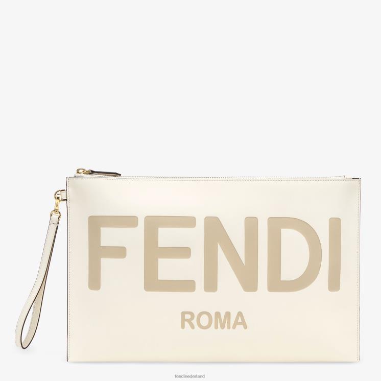 vrouwen accessoires Fendi 0J62L1563 plat groot leren etui wit