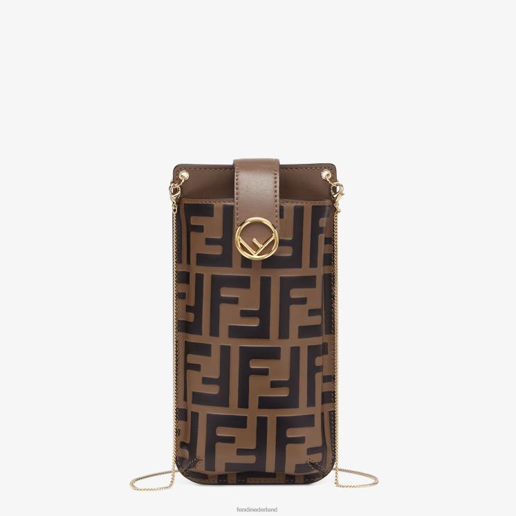 vrouwen accessoires Fendi 0J62L1564 leren telefoonhoesje bruin