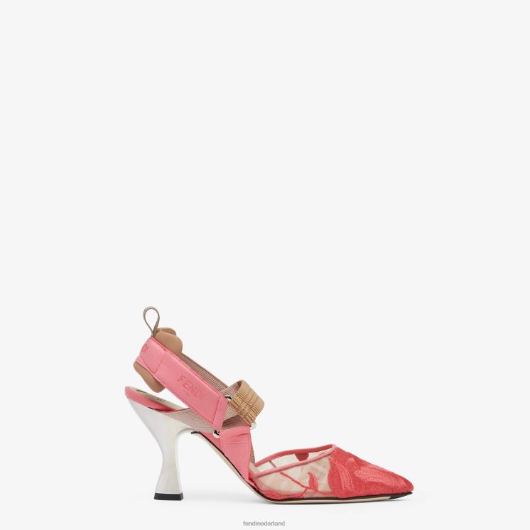 vrouwen schoenen Fendi 0J62L1323 mesh slingbacks met hoge hakken roze