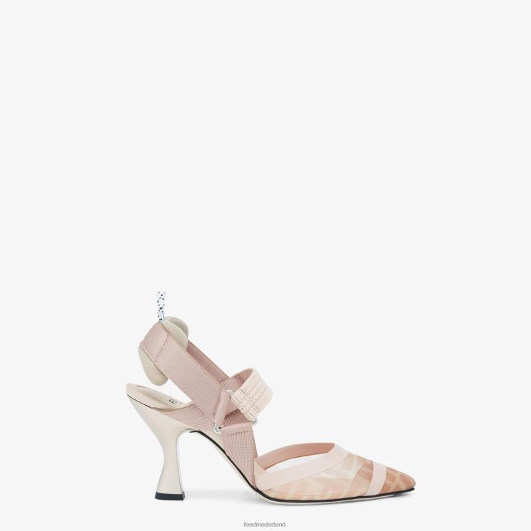 vrouwen schoenen Fendi 0J62L1343 nude leer en mesh slingbacks met hoge hak roze