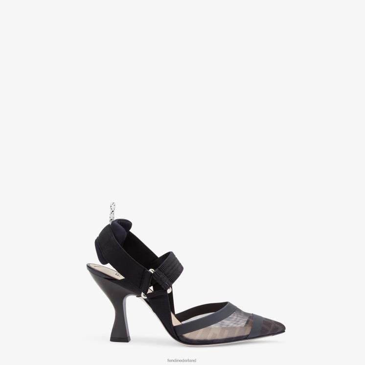 vrouwen schoenen Fendi 0J62L1344 leer en mesh, slingbacks met hoge hakken zwart