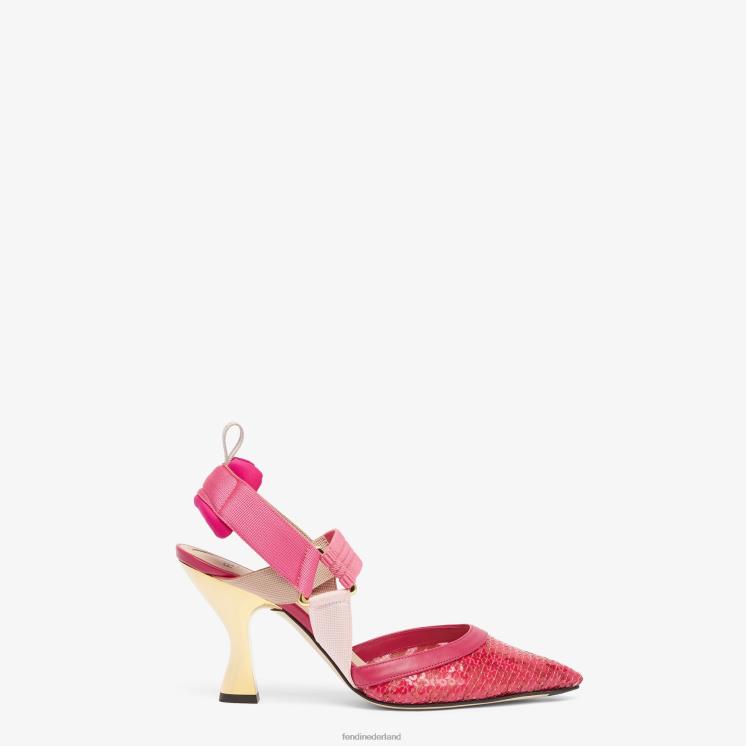 vrouwen schoenen Fendi 0J62L1403 mesh slingbacks met hoge hakken roze